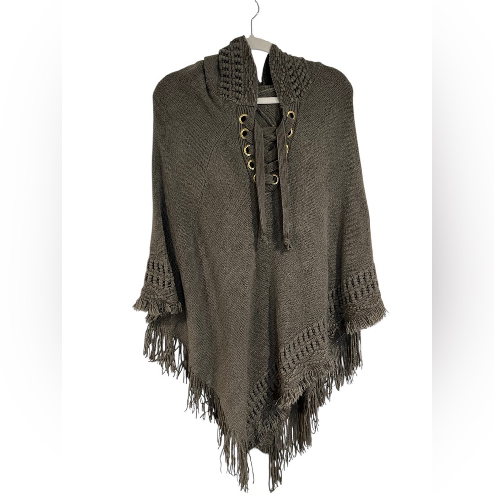 Knit Poncho with Hood